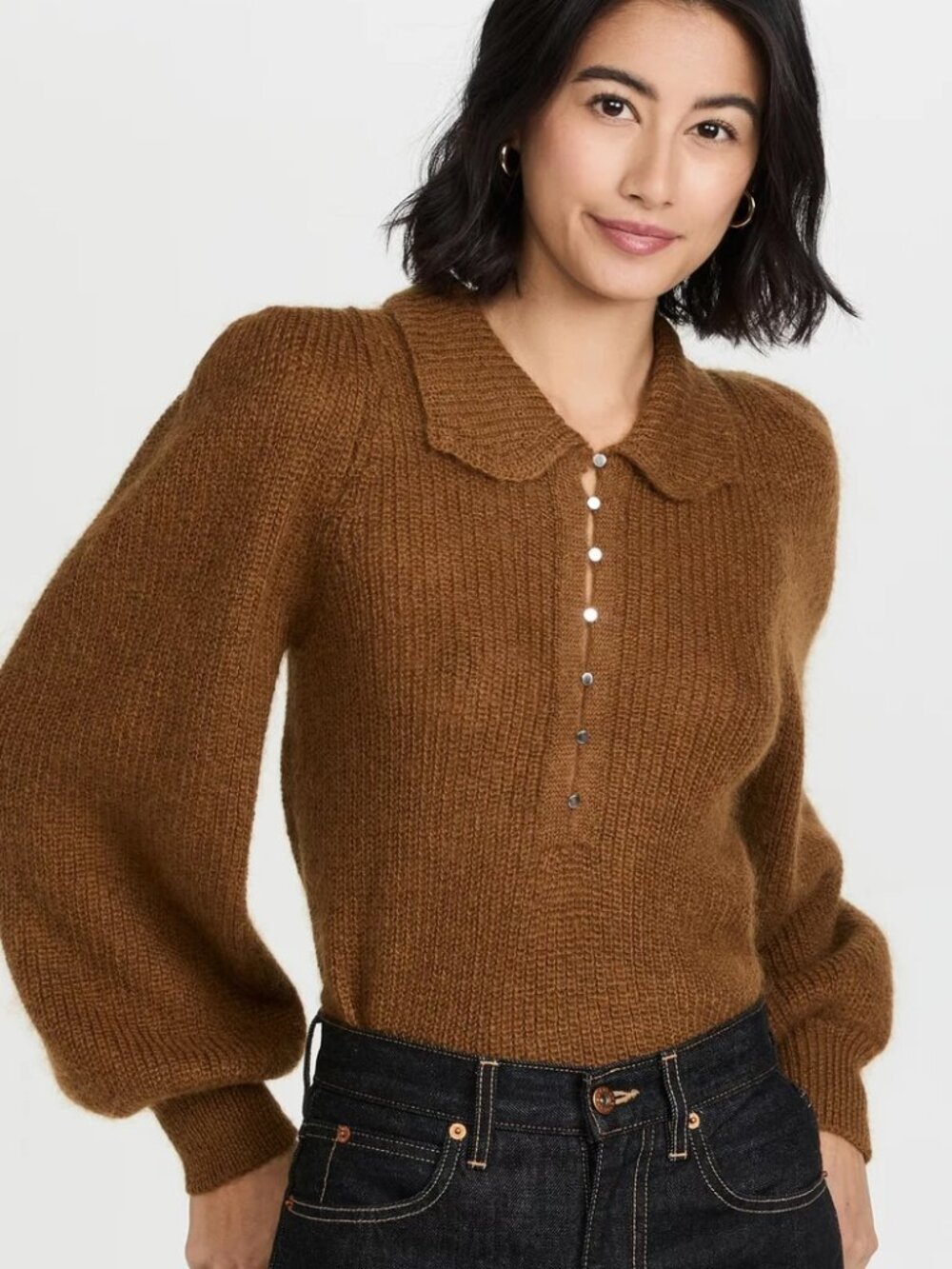 BA$SH mohair and wool mustard rich brown sweater size small